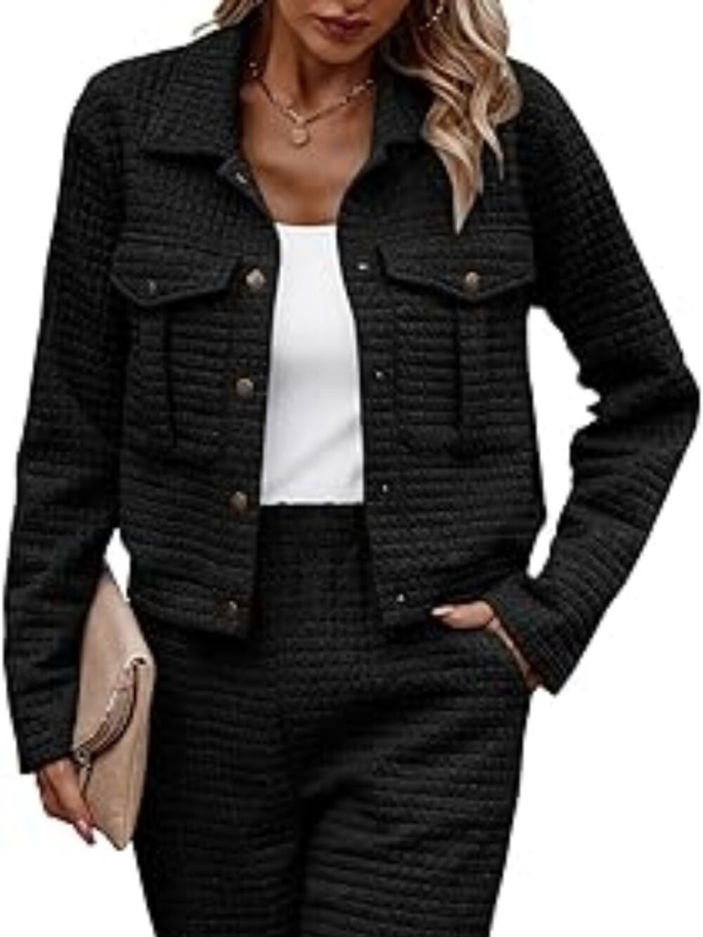 PRETTYGARDEN [Two Piece Set] Shacket Jacket with Sweatpants Tracksuit in Black